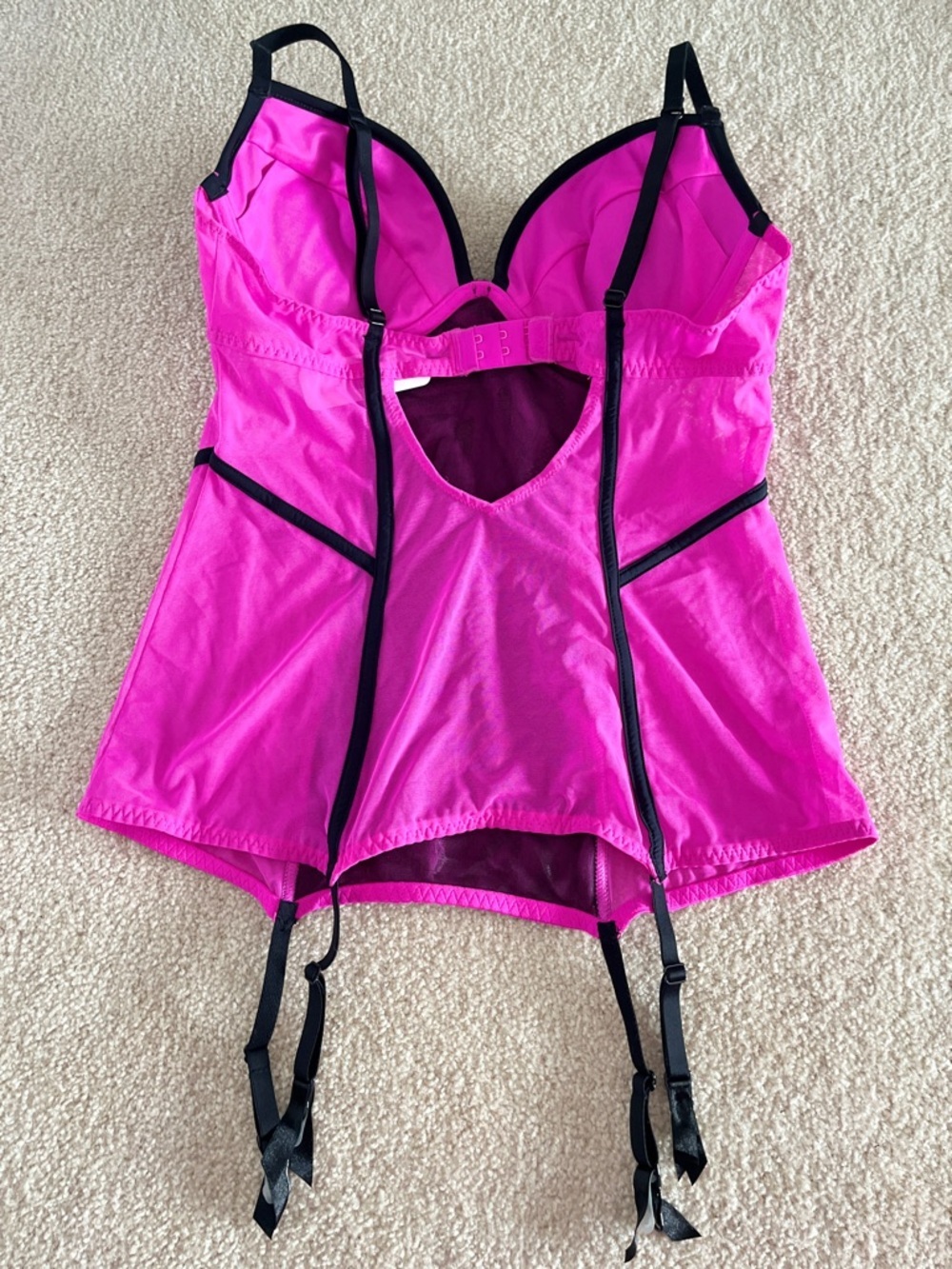 La Senza Hot Pink & Black Mesh Bustier Corset with Garters and Removable Padding - Picture 5 of 11